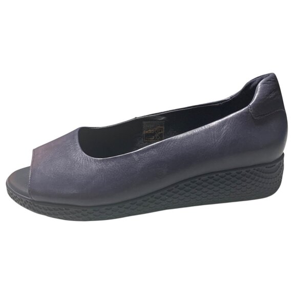 SAYDO Navy Blue Leather Peep Toe Wedge Heel Women's Comfort Shoes Size - Picture 4 of 9